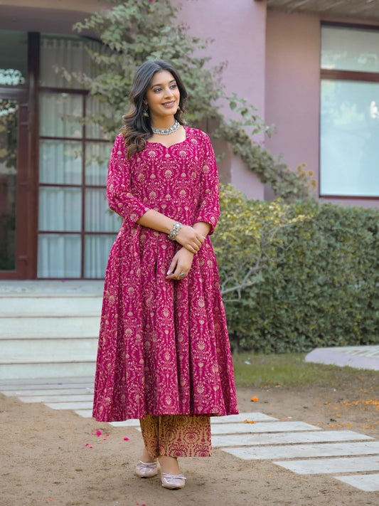 Gulabi Zarihaar Royal Printed Anarkali Suit Set With Chiffon Dupatta