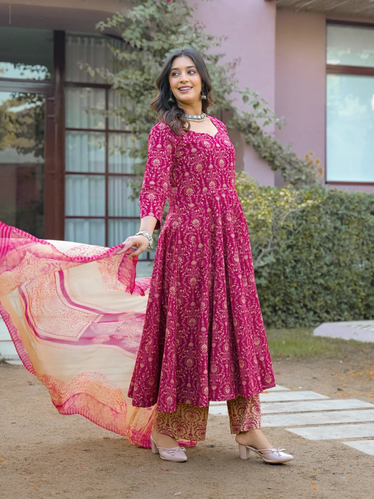 Gulabi Zarihaar Royal Printed Anarkali Suit Set With Chiffon Dupatta