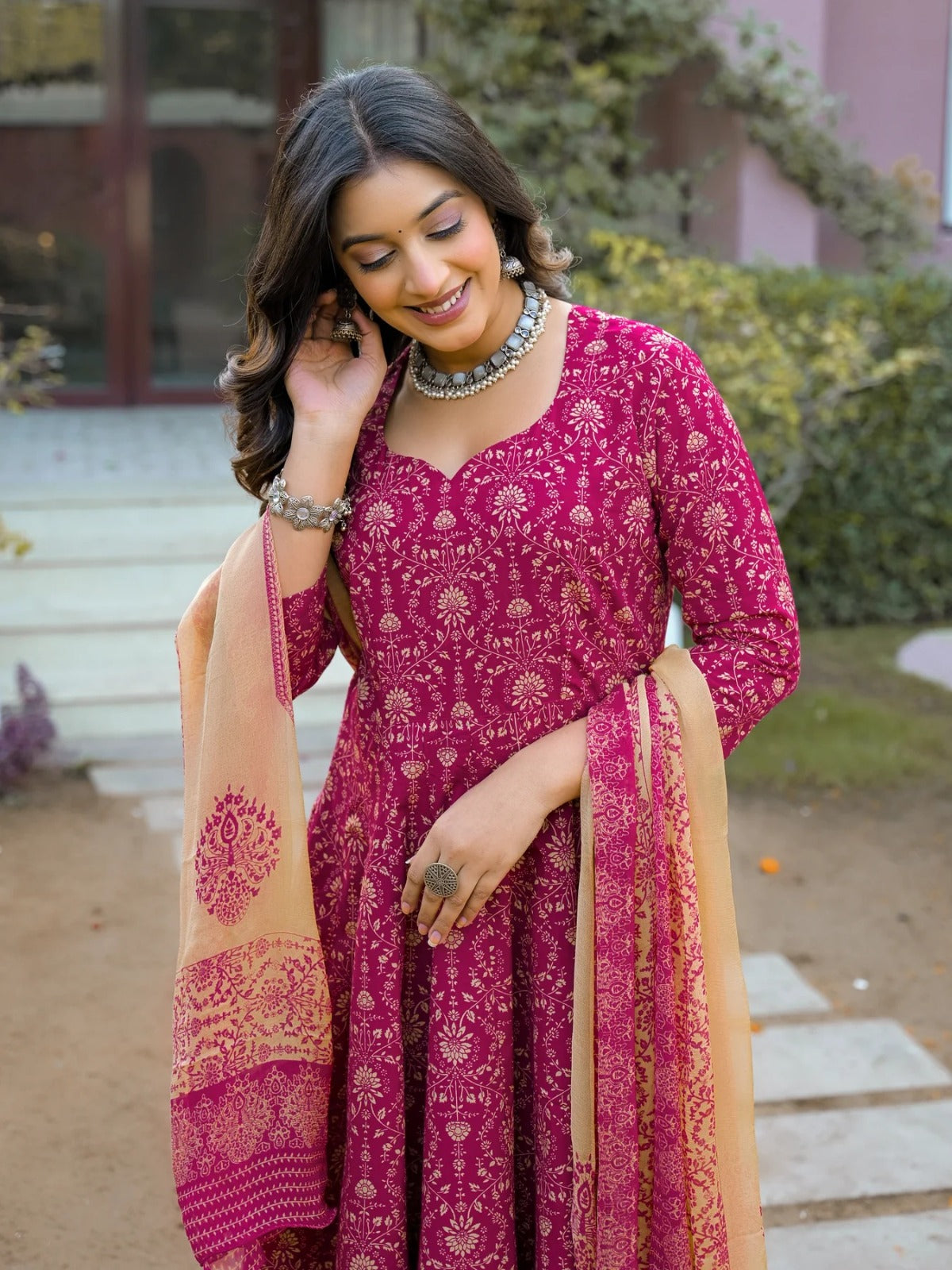 Gulabi Zarihaar Royal Printed Anarkali Suit Set With Chiffon Dupatta