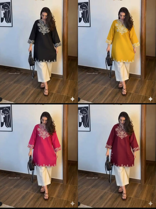 Embroidery Black Cotton Kurta Set with Palazzo Pants